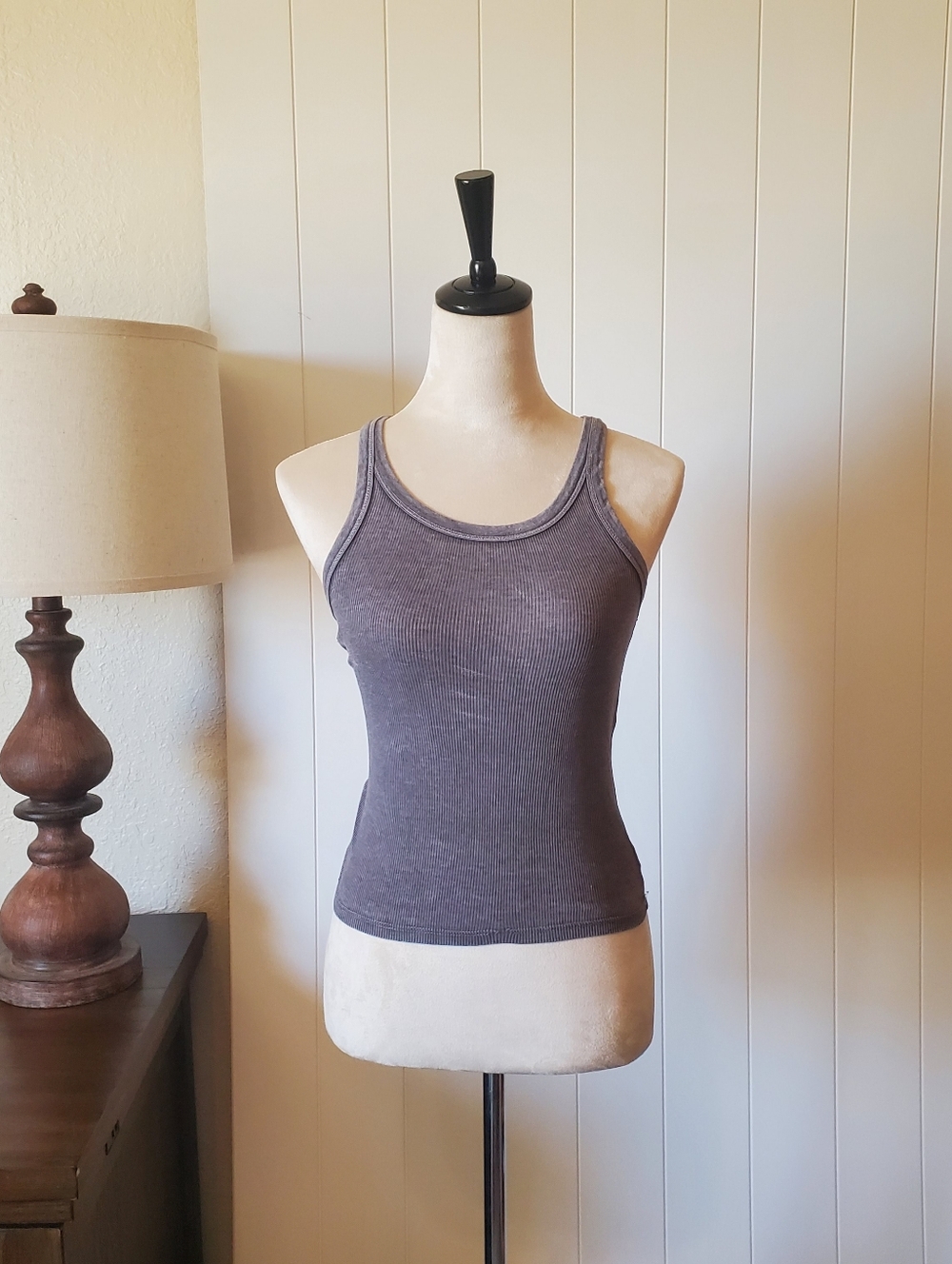 American Eagle Outfitters Ribbed Tank Top - Charcoal Gray